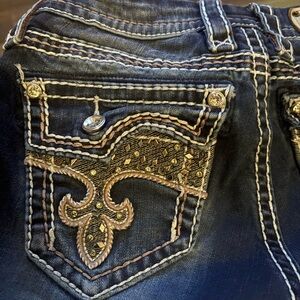 Rock Revival Dark Blue Jeans with Gold Embroidery